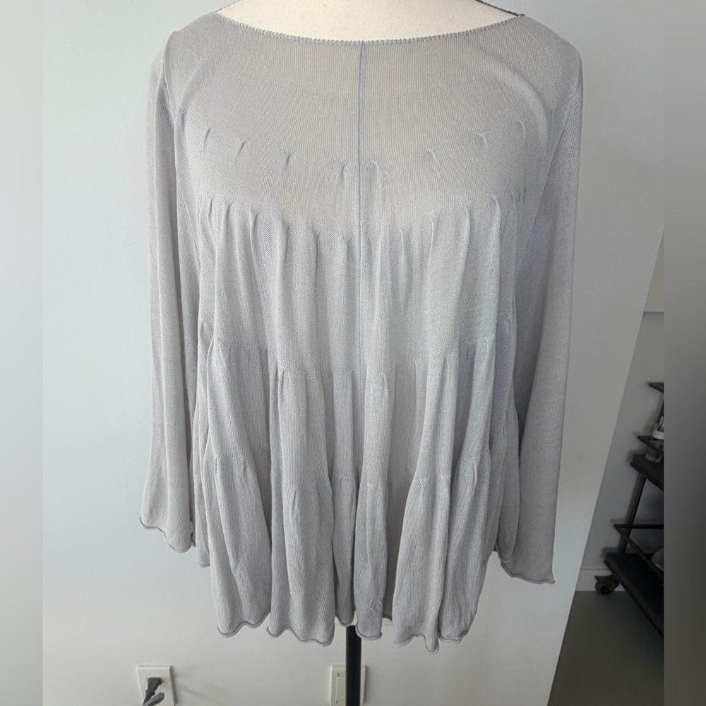 LINE Flowy Mesh Blouse – Grey – Size S – Elegant Draped Top - Picture 17 of 17